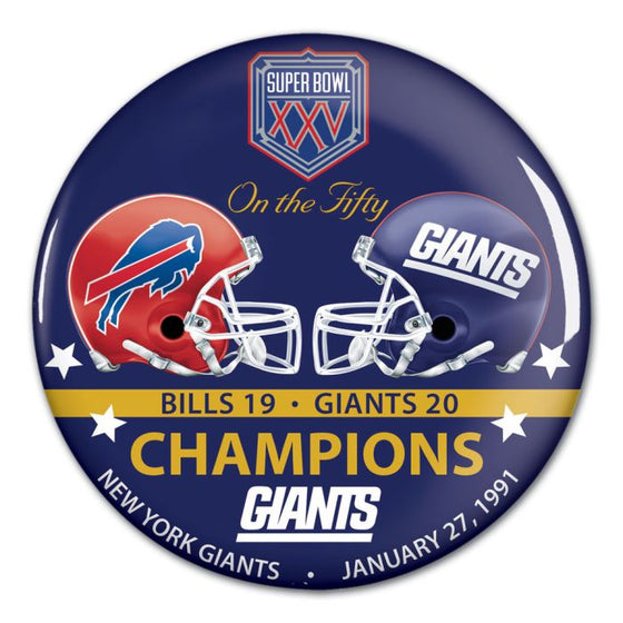 Super Bowl on the Fifty New York Giants Button, carded 3"