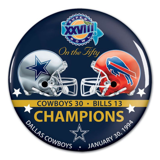 Super Bowl on the Fifty Dallas Cowboys Button, carded 3"