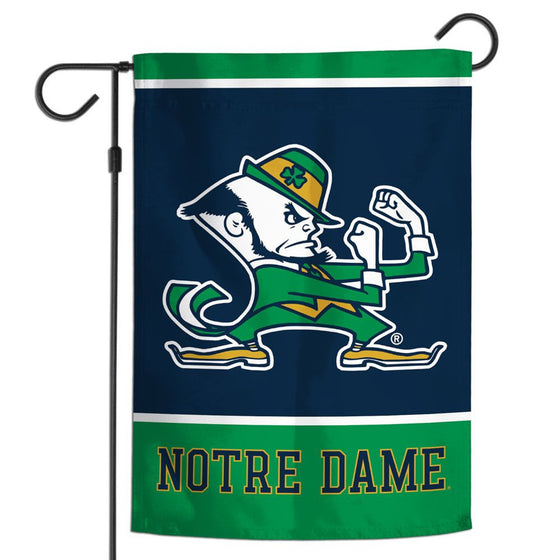 Notre Dame Fighting Irish Flag 12x18 Garden Style 2 Sided Leprechaun Special Order