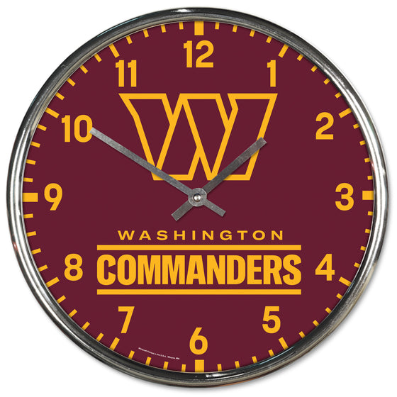 Washington Commanders Clock Round Wall Style Chrome - 757 Sports Collectibles