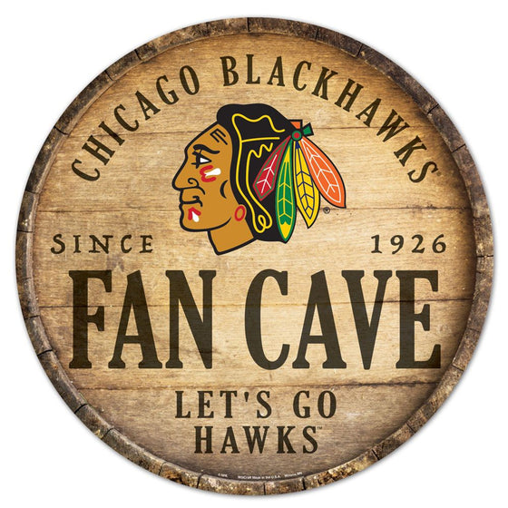 Chicago Blackhawks Sign Wood 14 Inch Round Barrel Top Design - Special Order