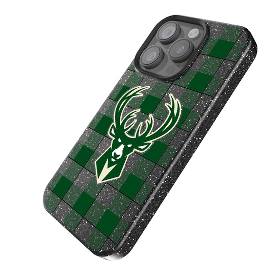 Milwaukee Bucks Plaid Bling Phone Case-1