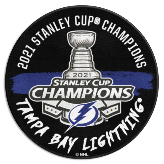 Tampa Bay Lightning Hockey Puck Rug - 27in. Diameter, 2021 NHL Stanley Cup Champions