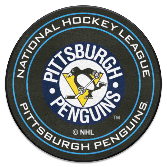 Retro NHL Pittsburgh Penguins Hockey Puck Rug - 27in. Diameter