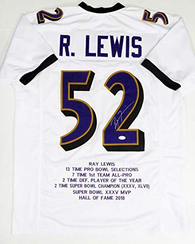 Ray Lewis Autographed White Pro Style STAT Jersey - JSA W Auth *2