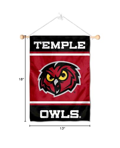 College Flags & Banners Co. Temple Owls Window Wall Banner Hanging Flag with Suction Cup