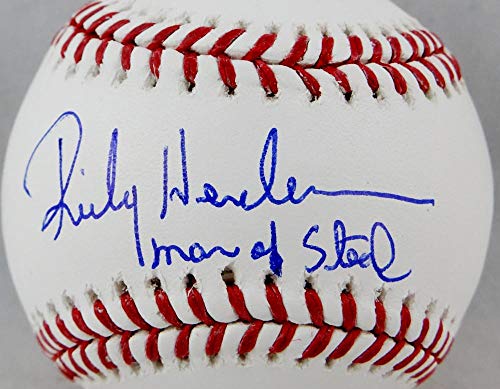 Rickey Henderson Autographed Rawlings OML Baseball w/Man of Steal -JSA Auth