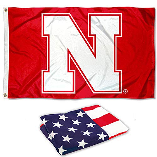 College Flags & Banners Co. Nebraska Cornhuskers N Logo and USA Flag 3x5 Set