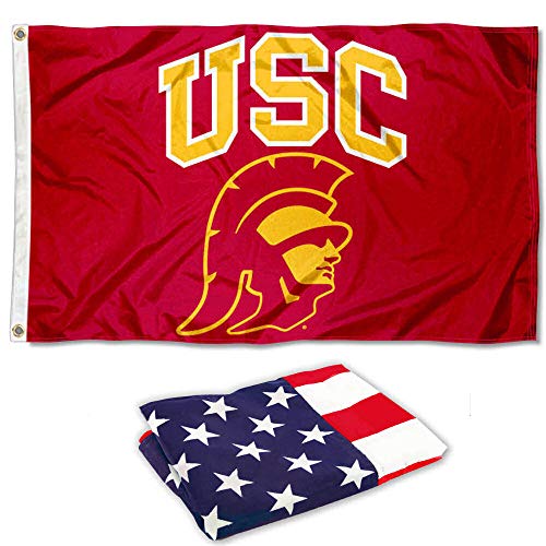 College Flags & Banners Co. USC Trojans Trojan Head Logo and USA Flag 3x5 Set