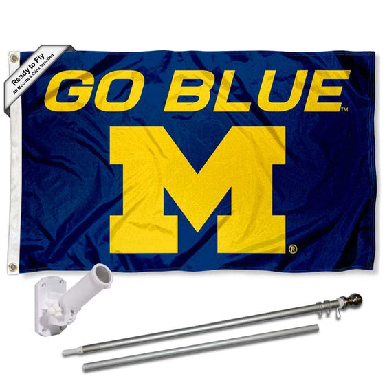 College Flags & Banners Co. Michigan Wolverines Go Blue 3x5 Flag and Pole Bracket Mount Bundle