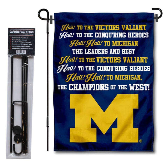 College Flags & Banners Co. Michigan Wolverines Fight Song Garden Flag and Flag Stand Pole Holder Set