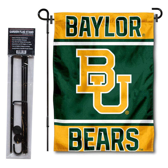 College Flags & Banners Co. Baylor Bears Garden Flag and USA Flag Stand Pole Holder Set