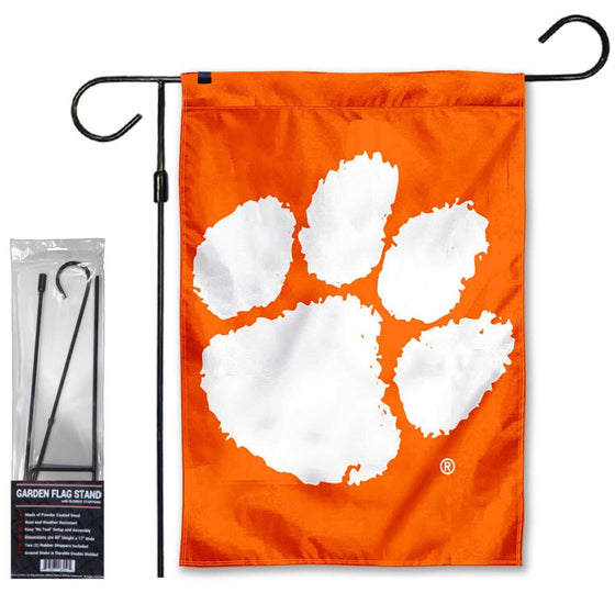 College Flags & Banners Co. Clemson Tigers Paw Garden Banner Flag with Stand Pole Holder