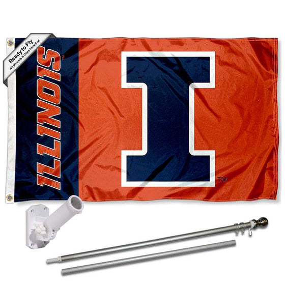 College Flags & Banners Co. Illinois Fighting Illini Panel Flag with Pole and Bracket Complete Set