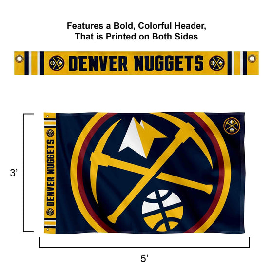 WinCraft Denver Nuggets Printed Header 3x5 Premium Banner Flag