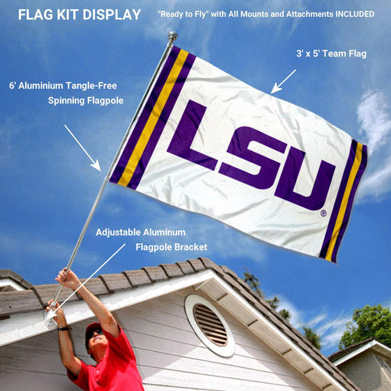 College Flags & Banners Co. Louisiana State LSU Tigers Stripes Flag with Pole and Bracket Kit