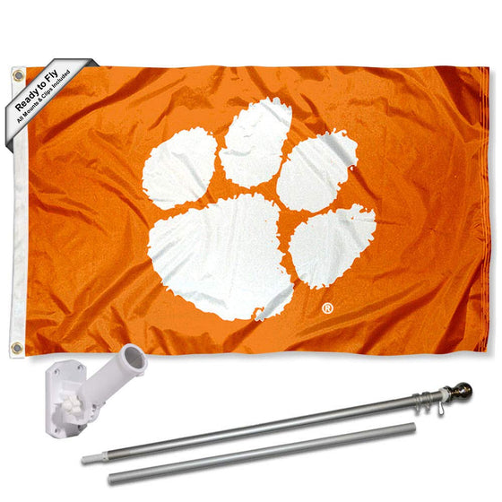 College Flags & Banners Co. Clemson Tigers Orange Flag with Pole and Bracket Kit