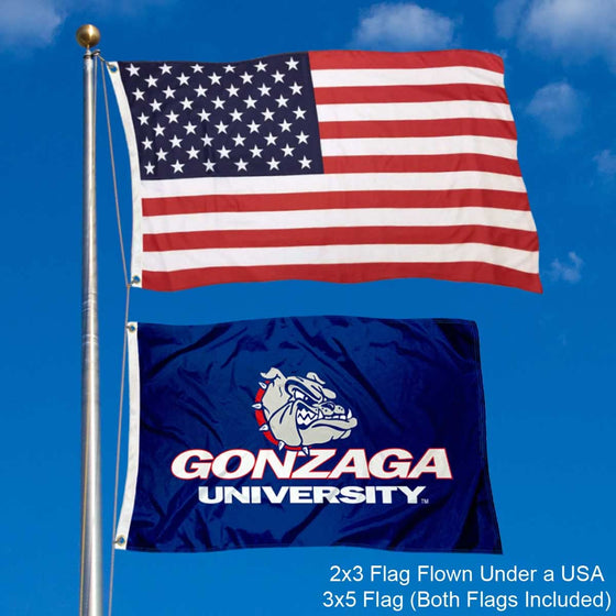 College Flags & Banners Co. Gonzaga Bulldogs Small 2'x3' Flag and USA 3x5 Flag Set