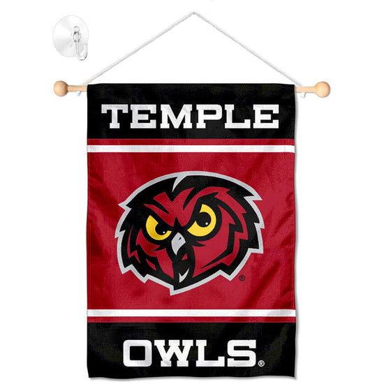 College Flags & Banners Co. Temple Owls Window Wall Banner Hanging Flag with Suction Cup