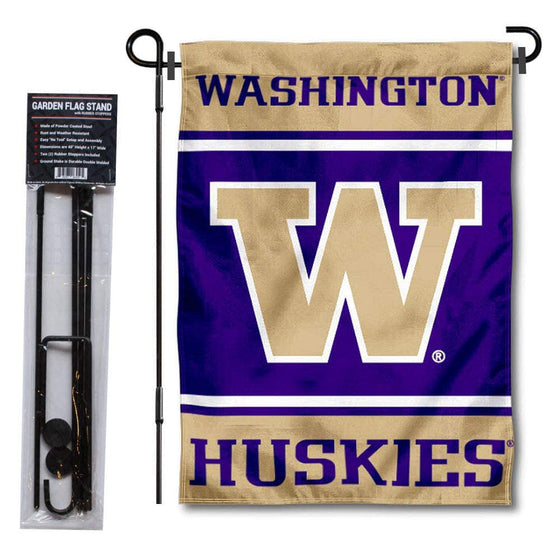 College Flags & Banners Co. Washington Huskies Garden Flag and USA Flag Stand Pole Holder Set