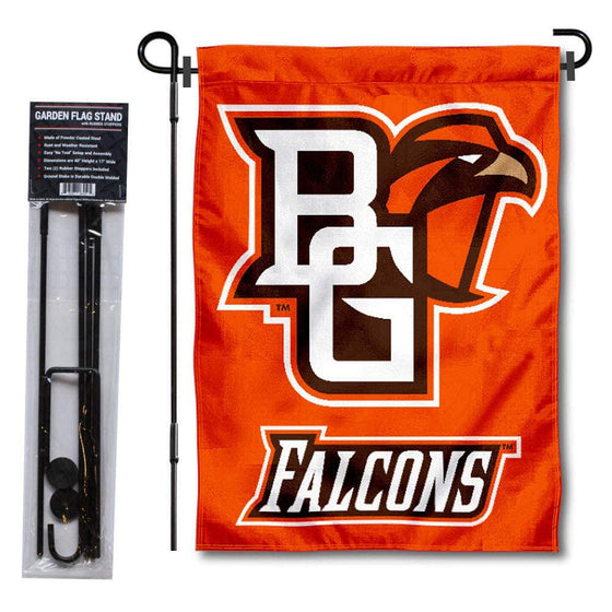 College Flags & Banners Co. Bowling Green State University Garden Flag and USA Flag Stand Pole Holder Set