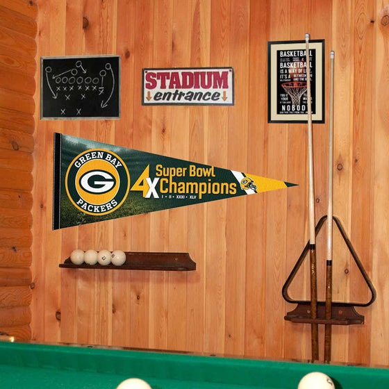 WinCraft Green Bay Packers 4 Time Bowl Champions Pennant Banner Flag