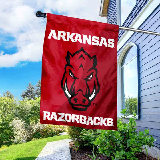 College Flags & Banners Co. Arkansas Razorbacks Two Logo House Flag with Flag Pole Set