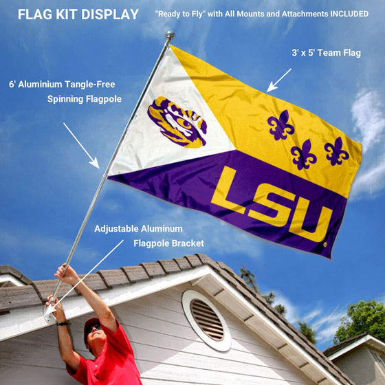 College Flags & Banners Co. Louisiana State LSU Tigers Acadian Flag with Pole and Bracket Kit