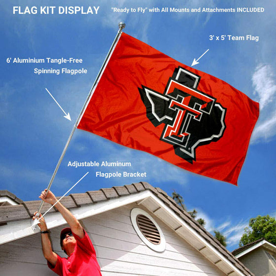 College Flags & Banners Co. Texas Tech Red Raiders State of TX Flag with Pole and Bracket Complete Set