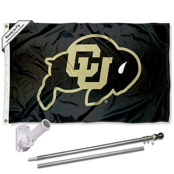 College Flags & Banners Co. Colorado Buffaloes Black Flag with Pole and Bracket Kit