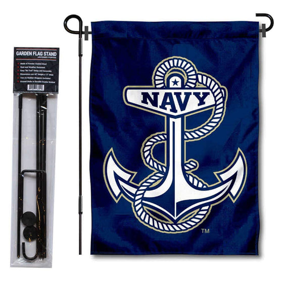 College Flags & Banners Co. US Navy Anchor Garden Flag and USA Flag Stand Pole Holder Set