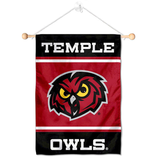 College Flags & Banners Co. Temple Owls Window Wall Banner Hanging Flag with Suction Cup