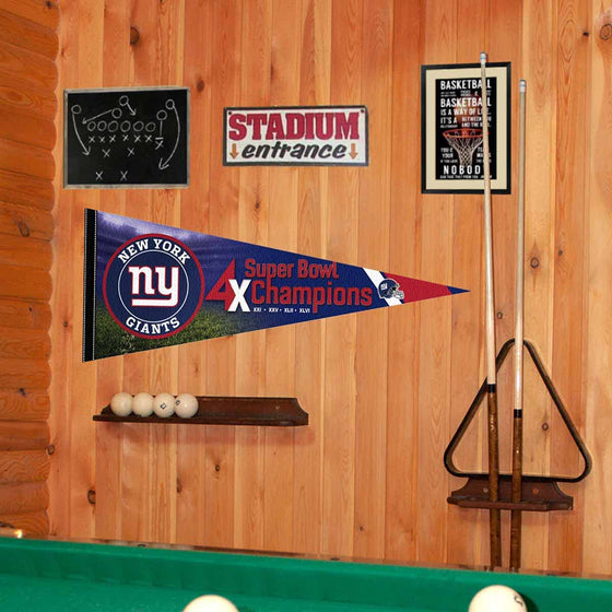 WinCraft New York Giants 4 Time Bowl Champions Pennant Banner Flag