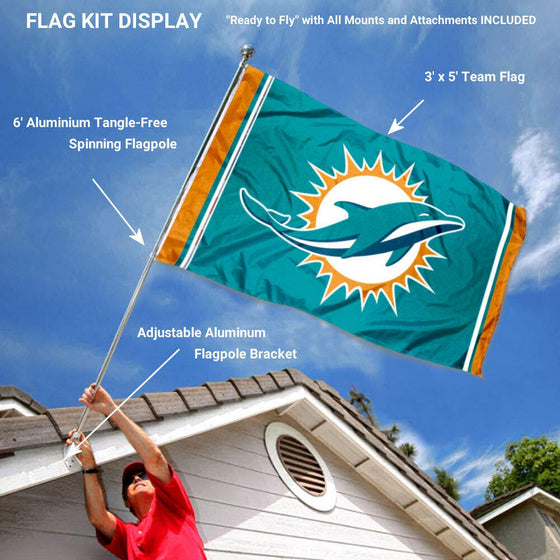 WinCraft Miami Dolphins Flag Pole and Bracket Kit