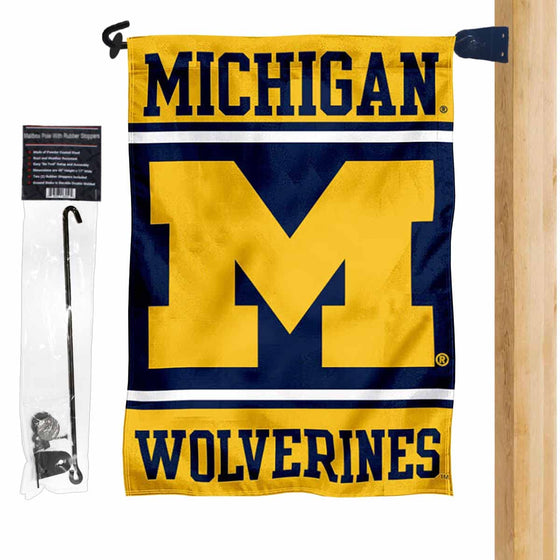 College Flags & Banners Co. Michigan Wolverines Garden Flag and Mailbox Post Pole Mount Holder Set