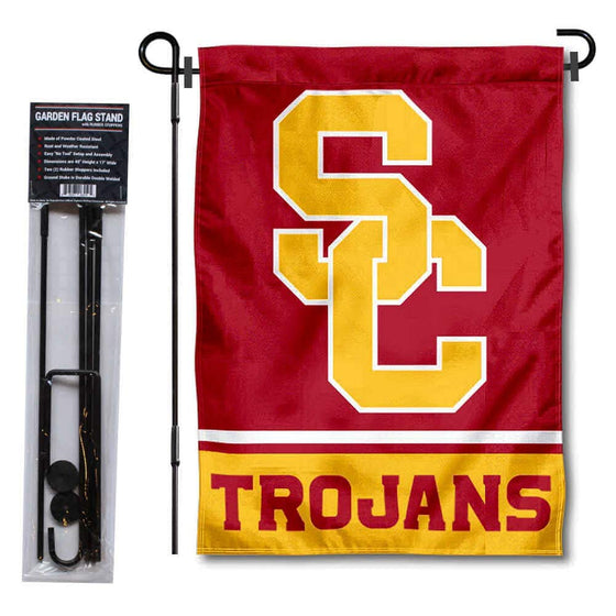 College Flags & Banners Co. USC Trojans Garden and USA Flag Stand Pole Holder Set