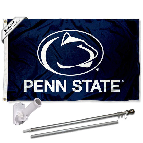 College Flags & Banners Co. Penn State Nittany Lions Blue Flag with Pole and Bracket Kit