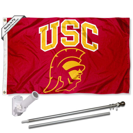 College Flags & Banners Co. USC Trojans New Trojan Head Flag with Pole and Bracket Kit