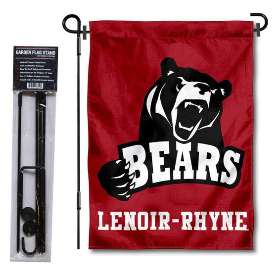 College Flags & Banners Co. Lenoir Rhyne Bears Garden Flag and USA Flag Stand Pole Holder Set