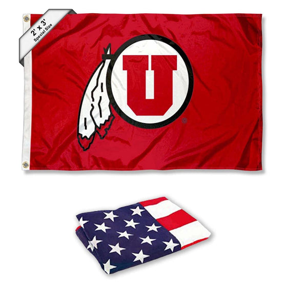 College Flags & Banners Co. Utah Utes 2x3 Foot Small Flag and USA 3x5 Flag Set