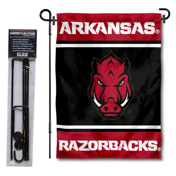 College Flags & Banners Co. Arkansas Razorbacks Garden Flag and USA Flag Stand Pole Holder Set