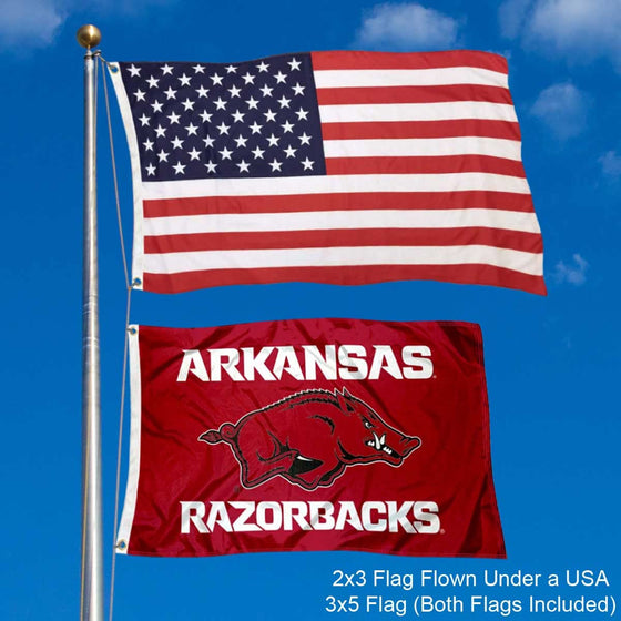 College Flags & Banners Co. Arkansas Razorbacks Small 2'x3' Flag and USA 3x5 Flag Set