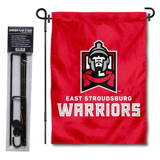 College Flags & Banners Co. East Stroudsburg Warriors Garden Flag and USA Flag Stand Pole Holder Set