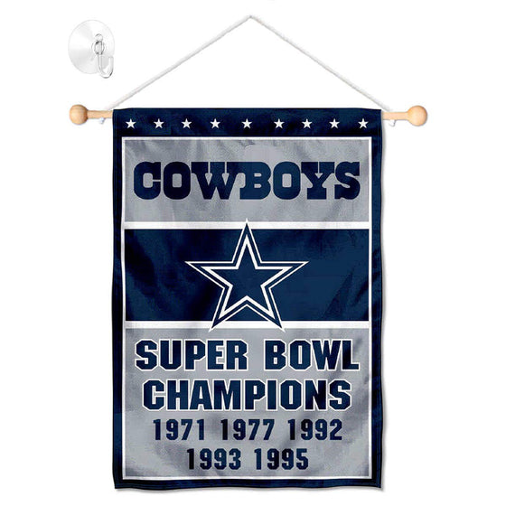 Dallas Cowboys 5 Time Champions Banner Window Wall Hanging Flag with Suction Cup