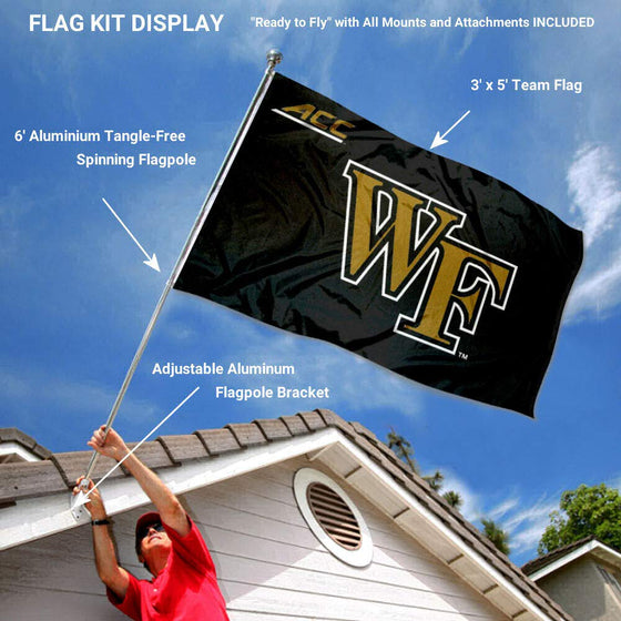 College Flags & Banners Co. Wake Forest Demon Deacons Acc Flag with Pole and Bracket Complete Set