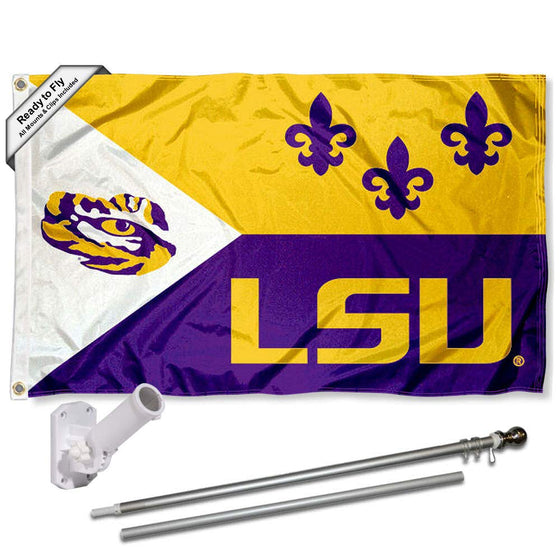 College Flags & Banners Co. Louisiana State LSU Tigers Acadian Flag with Pole and Bracket Kit