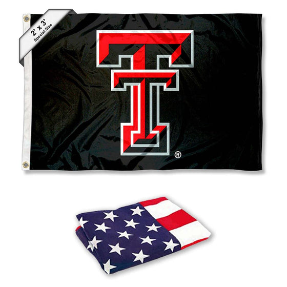 College Flags & Banners Co. Texas Tech Red Raiders Small 2'x3' Flag and USA 3x5 Flag Set