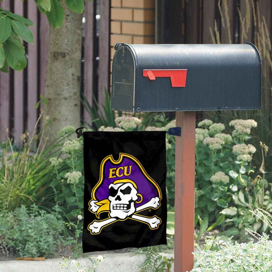 College Flags & Banners Co. East Carolina Pirates Black ECU Pirate Garden Flag and Mailbox Post Pole Mount Holder Set