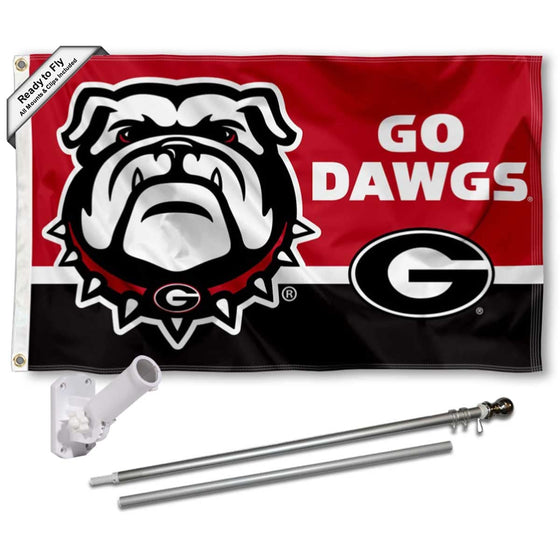 Georgia Bulldogs Go Dawgs Flag with Pole and Bracket Holder University Set