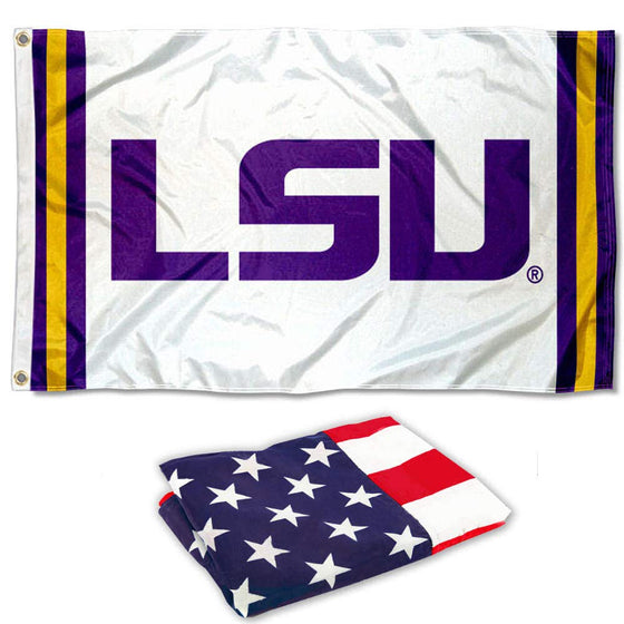 College Flags & Banners Co. LSU Tigers Jersey Stripes Flag and USA 3x5 Flag Set